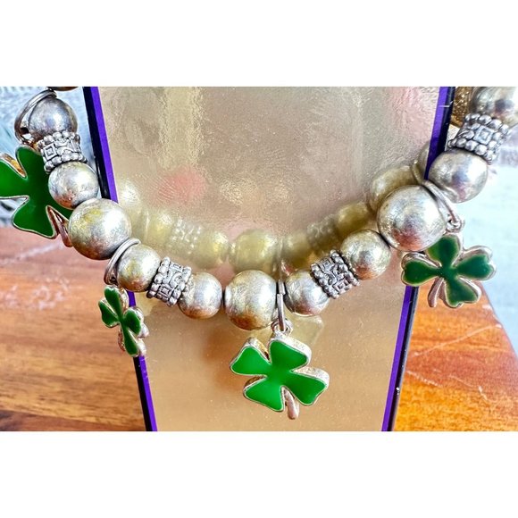 Vintage Four Leaf Clovers Stretch Bracelet St Patrick's Day Parade Party… - Picture 4 of 11